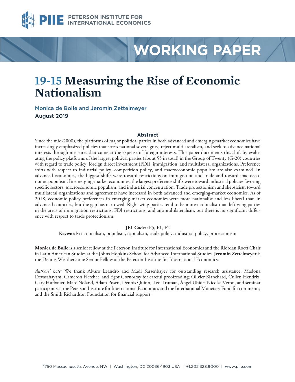 Working Paper 19-15 Measuring the Rise of Economic Nationalism