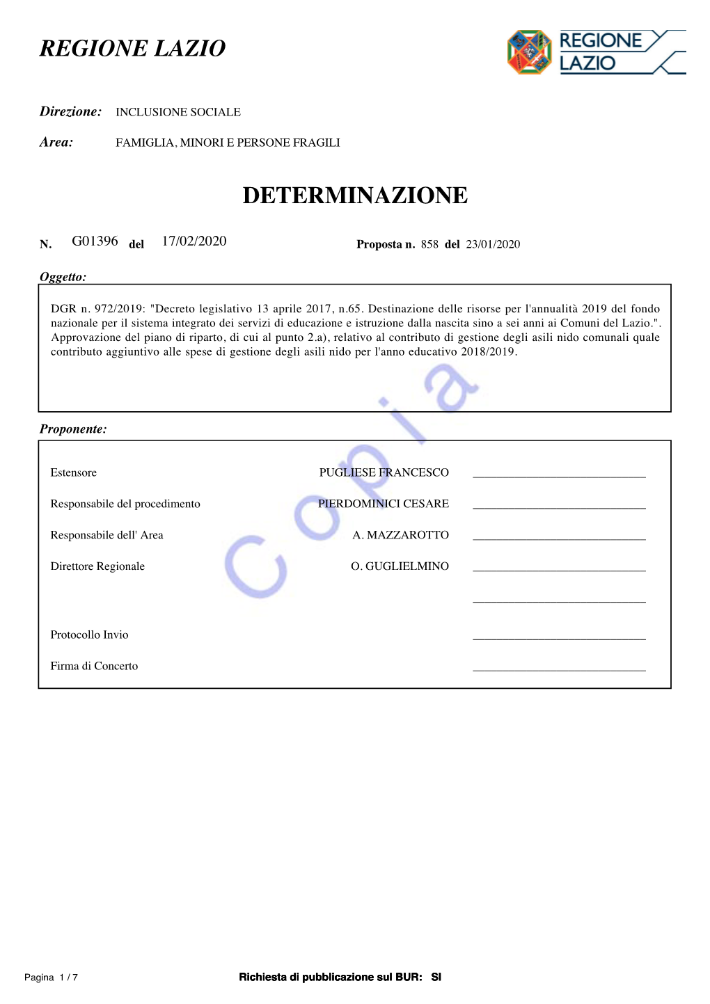 Regione Lazio Determinazione