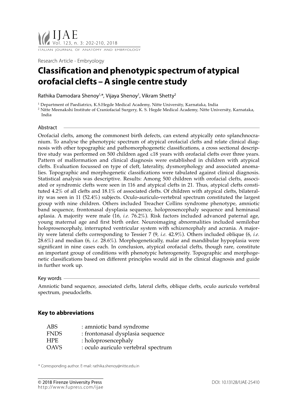 Classification and Phenotypic Spectrum of Atypical Orofacial Clefts – a Single Centre Study