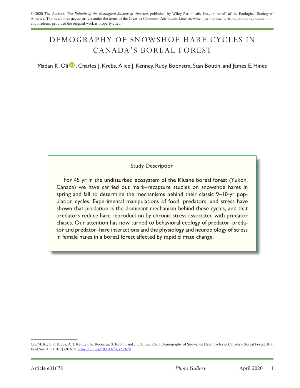 Demography of Snowshoe Hare Cycles in Canada's Boreal Forest