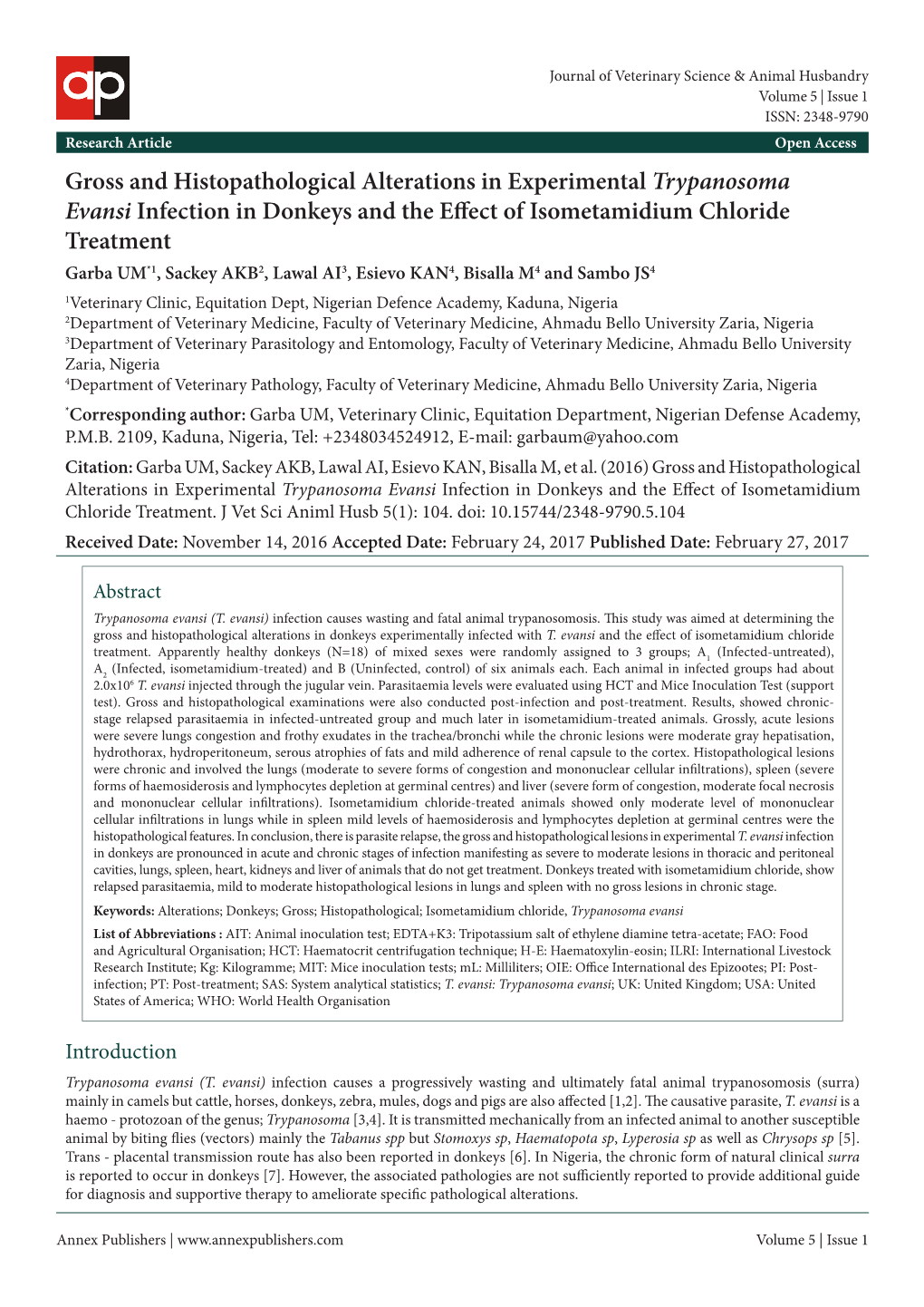 Gross and Histopathological Alterations in Experimental