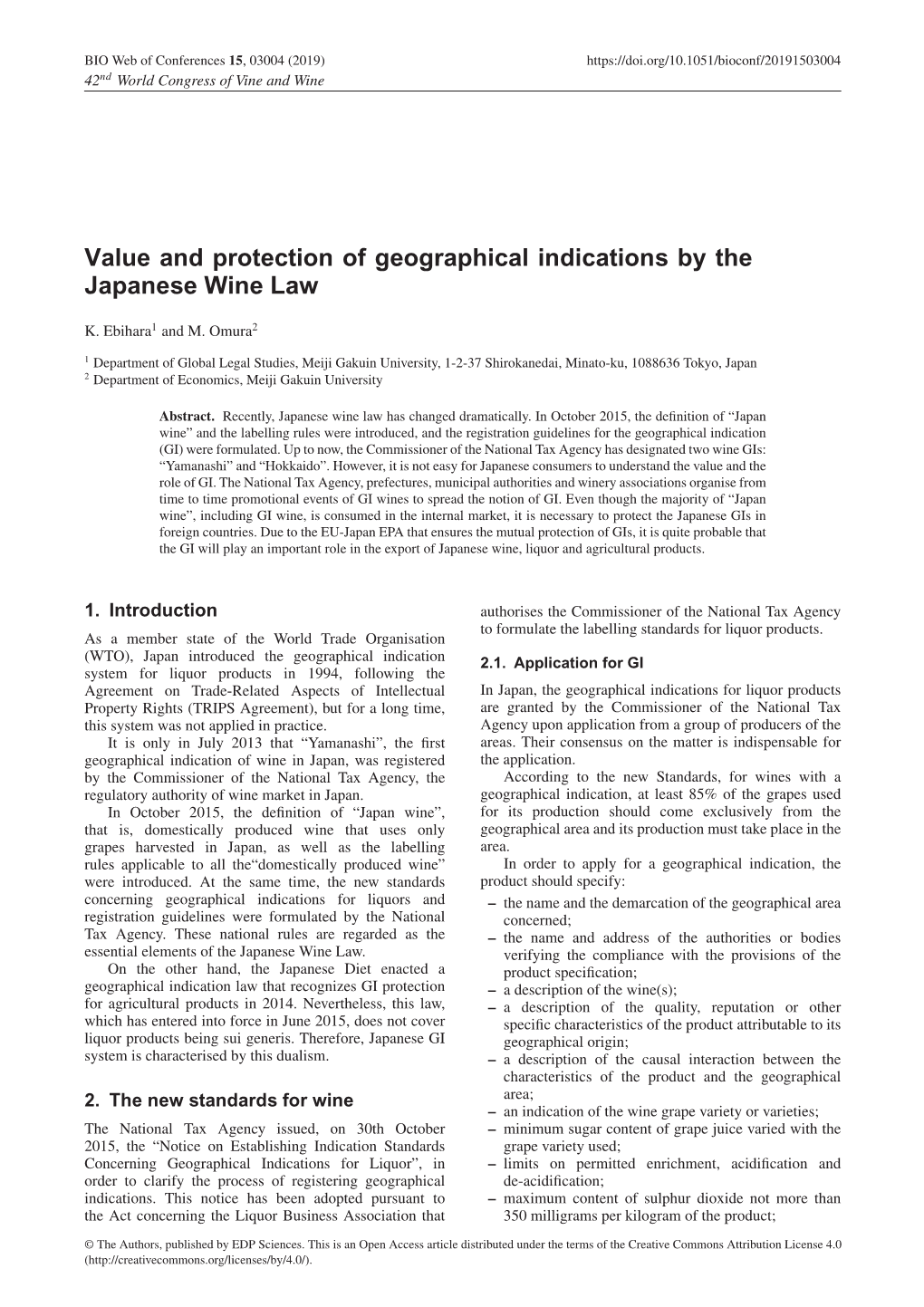 Value and Protection of Geographical Indications by the Japanese Wine Law