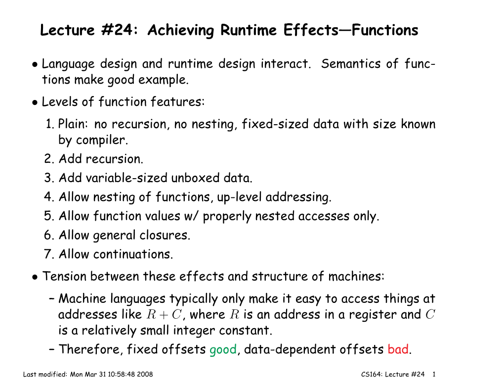 Lecture #24: Achieving Runtime Effects—Functions