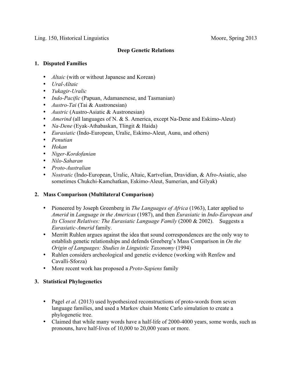 Handout on Deep Genetic Relationships