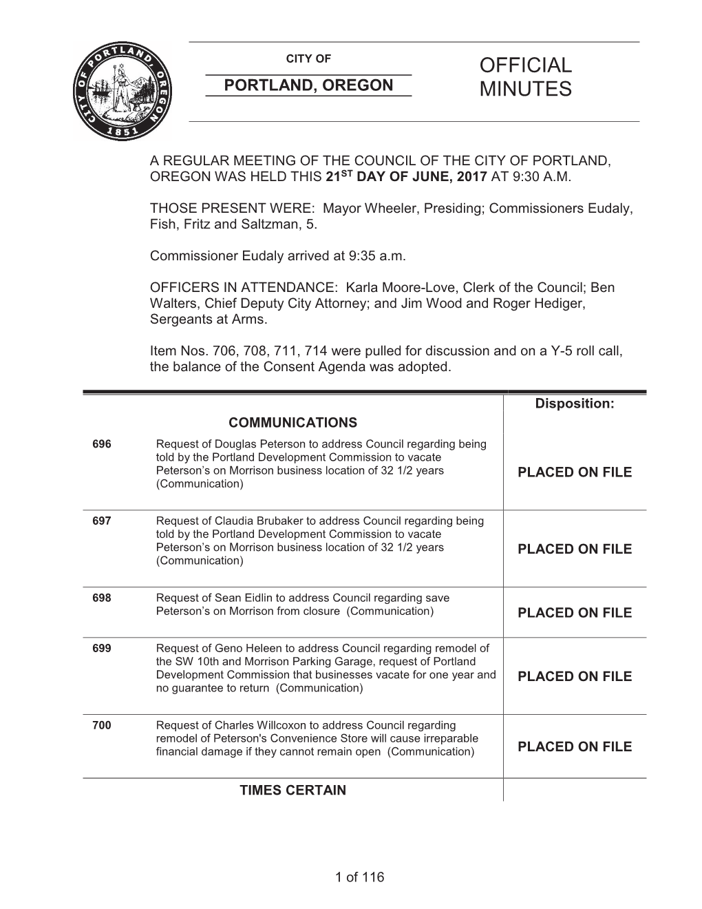 Portland City Council Agenda