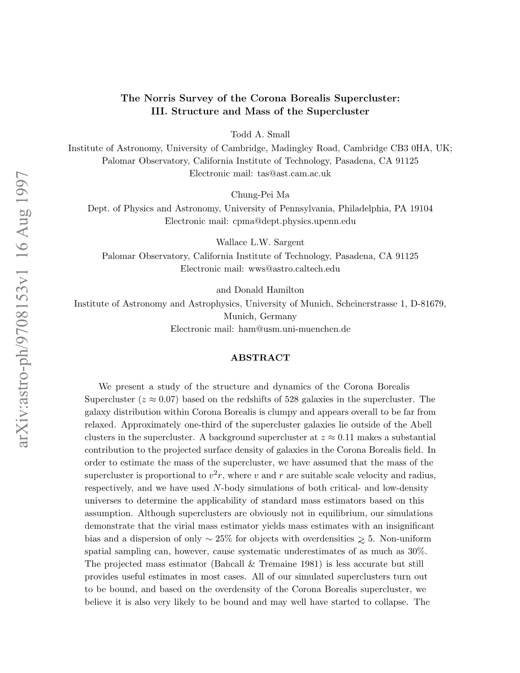 The Norris Survey of the Corona Borealis Supercluster: III. Structure