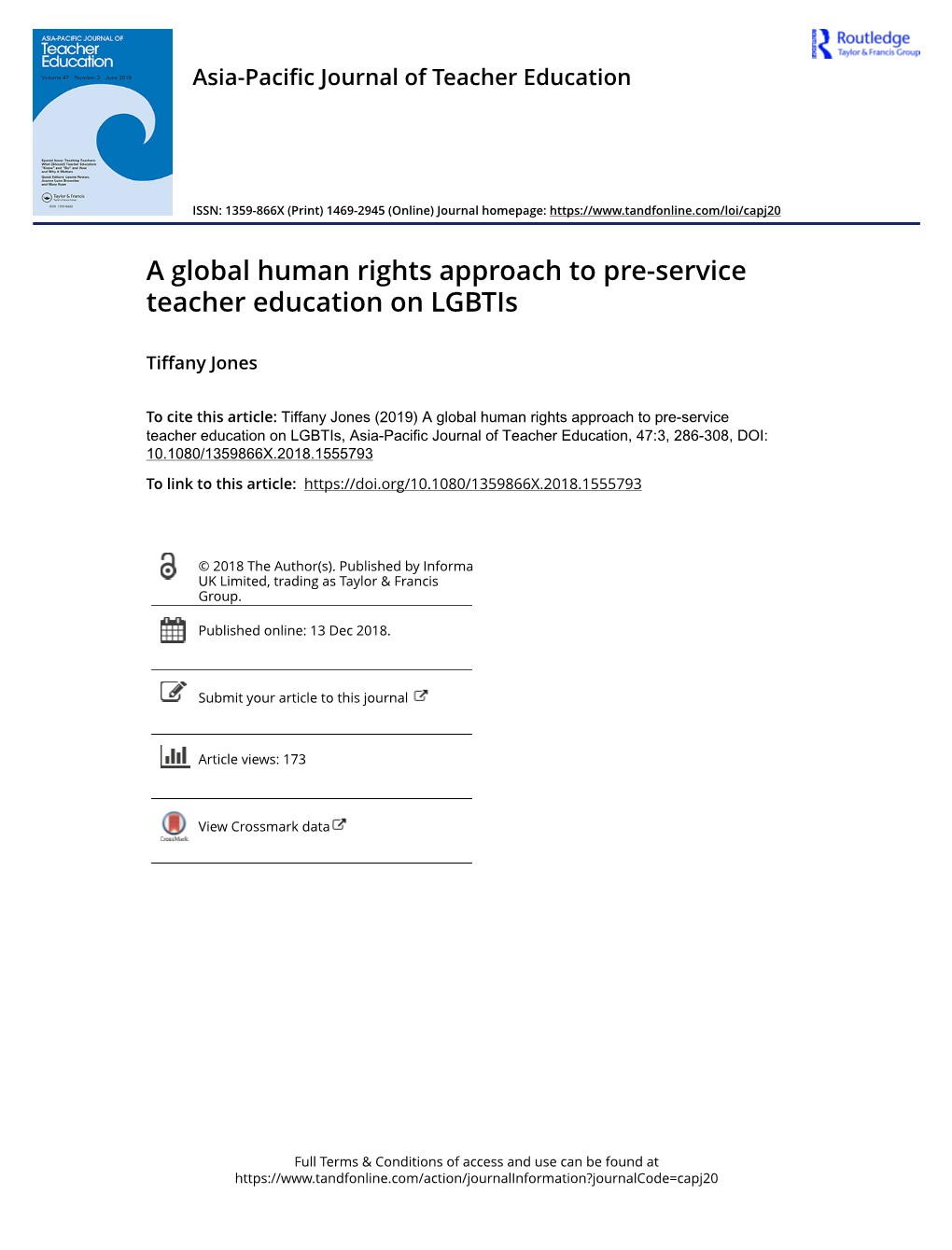A Global Human Rights Approach to Pre-Service Teacher Education on Lgbtis