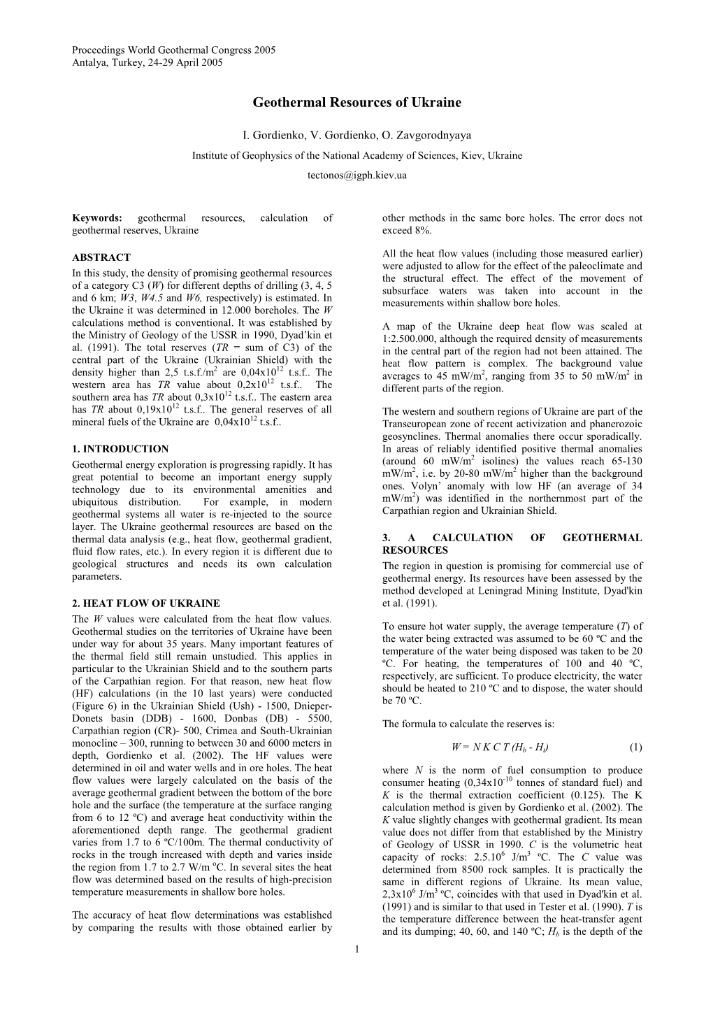 Geothermal Resources of Ukraine