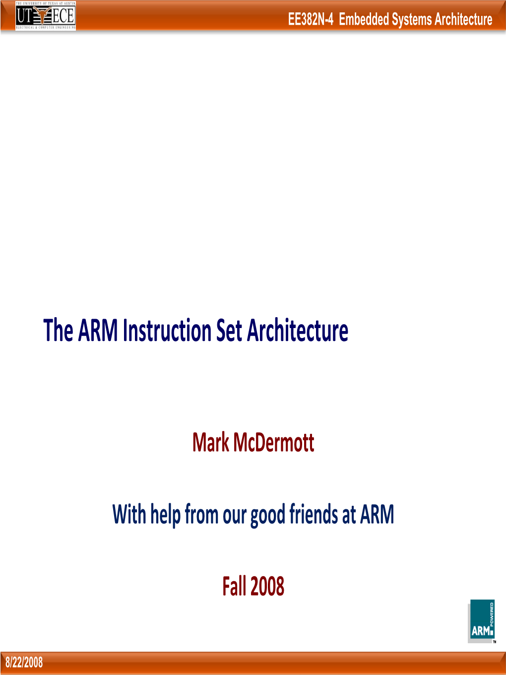 The ARM Instruction Set Architecture