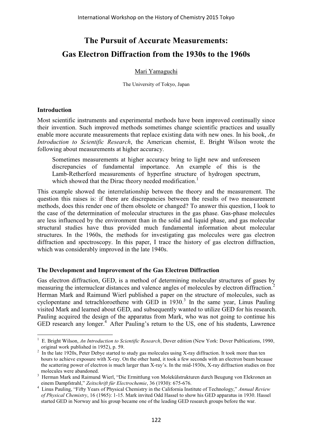 The Pursuit of Accurate Measurements: Gas Electron Diffraction from the 1930S to the 1960S