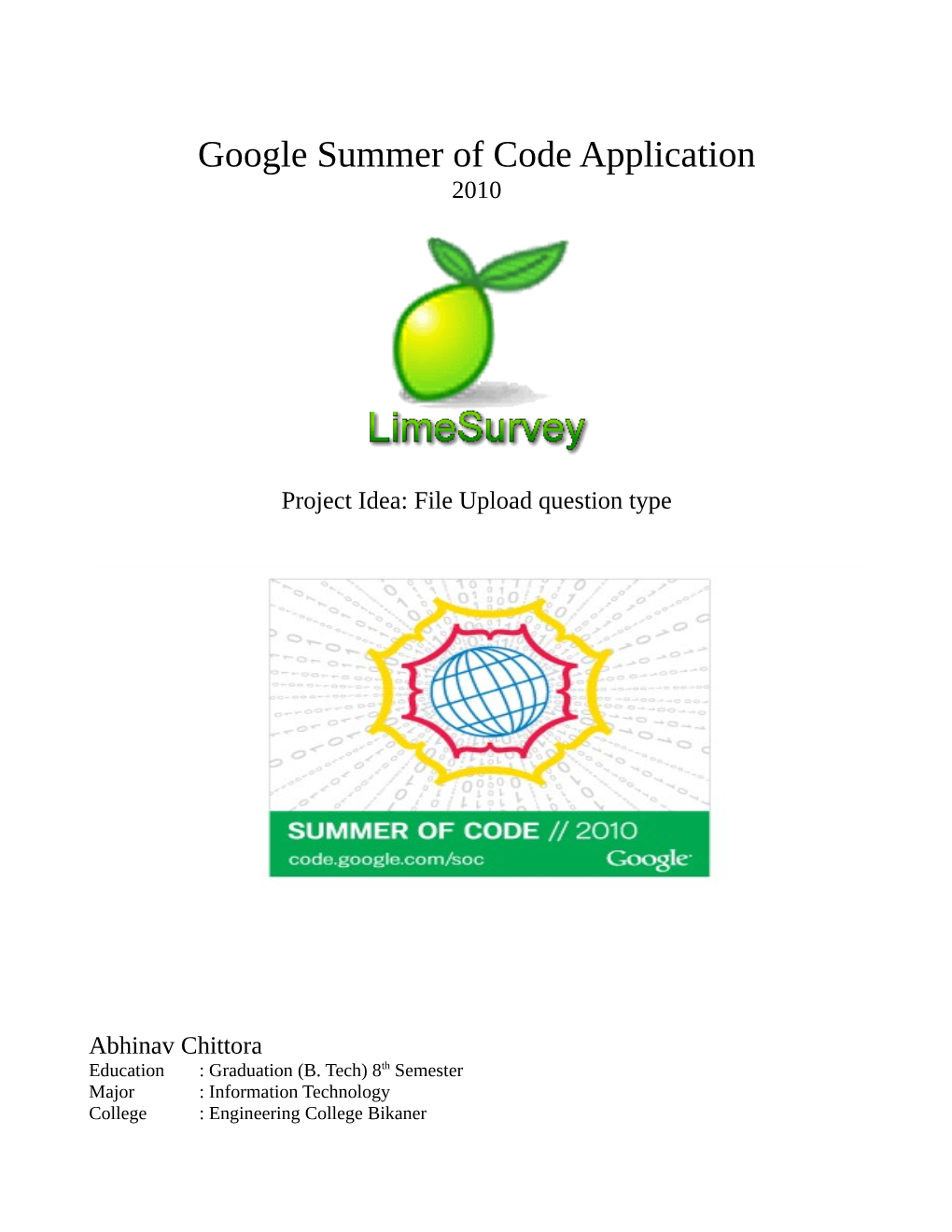 Google Summer of Code Application 2010