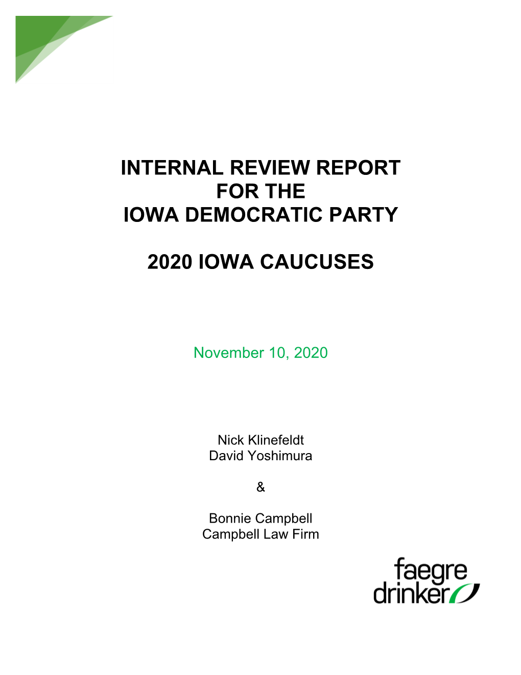 Internal Review Report for the Iowa Democratic Party 2020 Iowa Caucuses