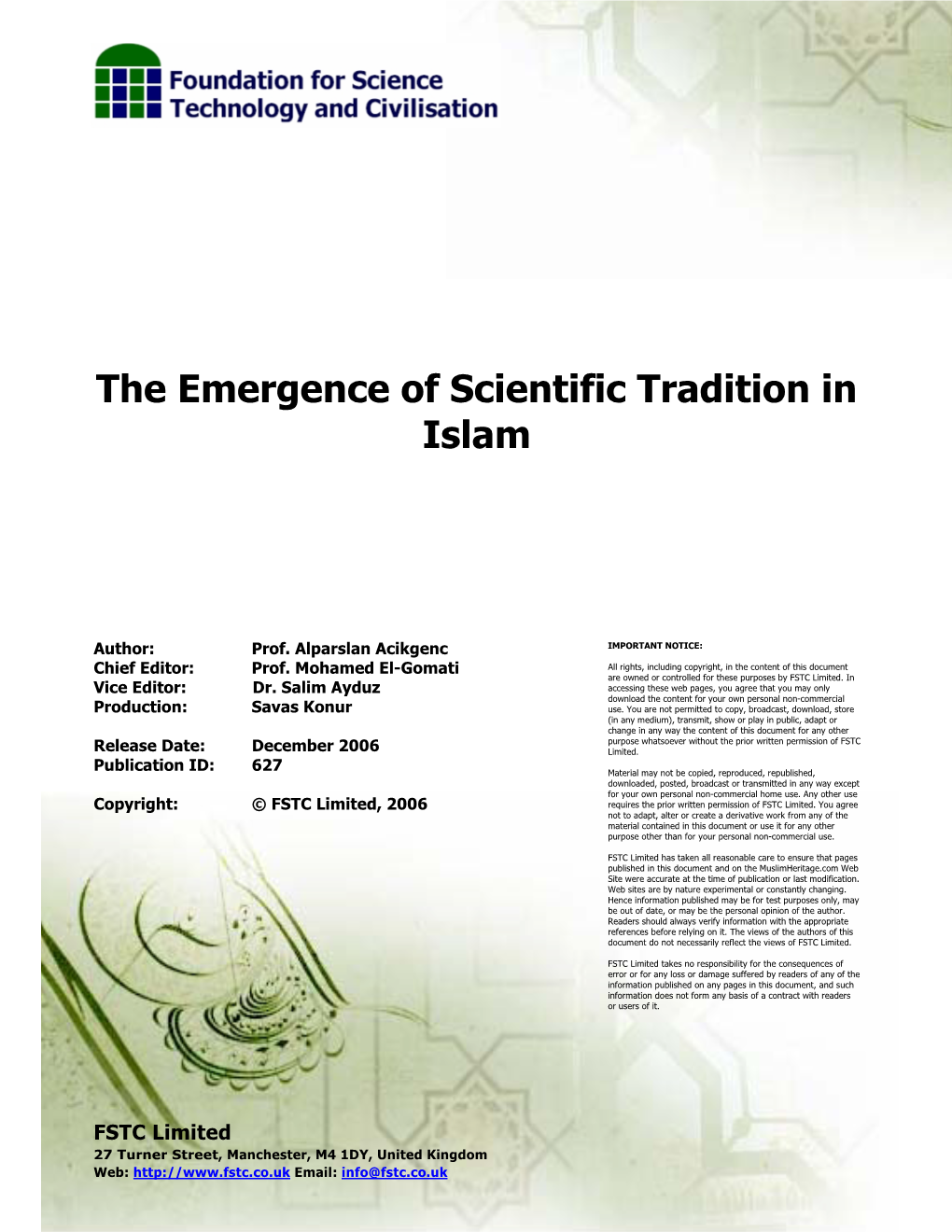 The Emergence of Scientific Tradition in Islam