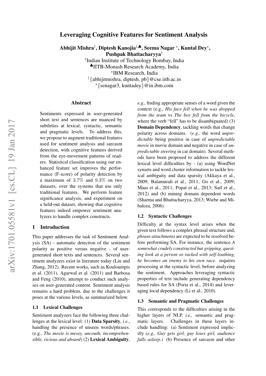 Leveraging Cognitive Features for Sentiment Analysis