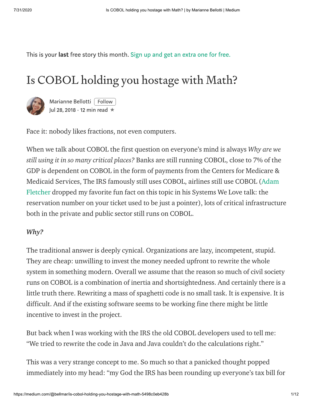 Is COBOL Holding You Hostage with Math? | by Marianne Bellotti | Medium