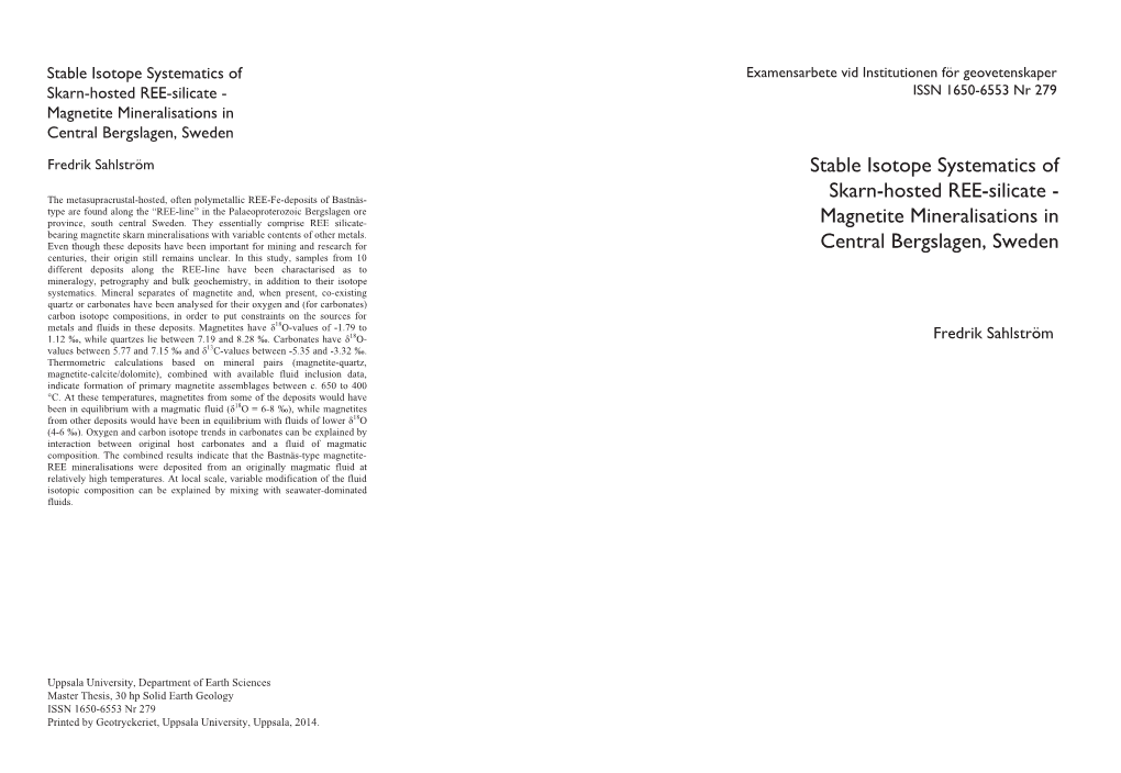 Stable Isotope Systematics of Skarn-Hosted REE