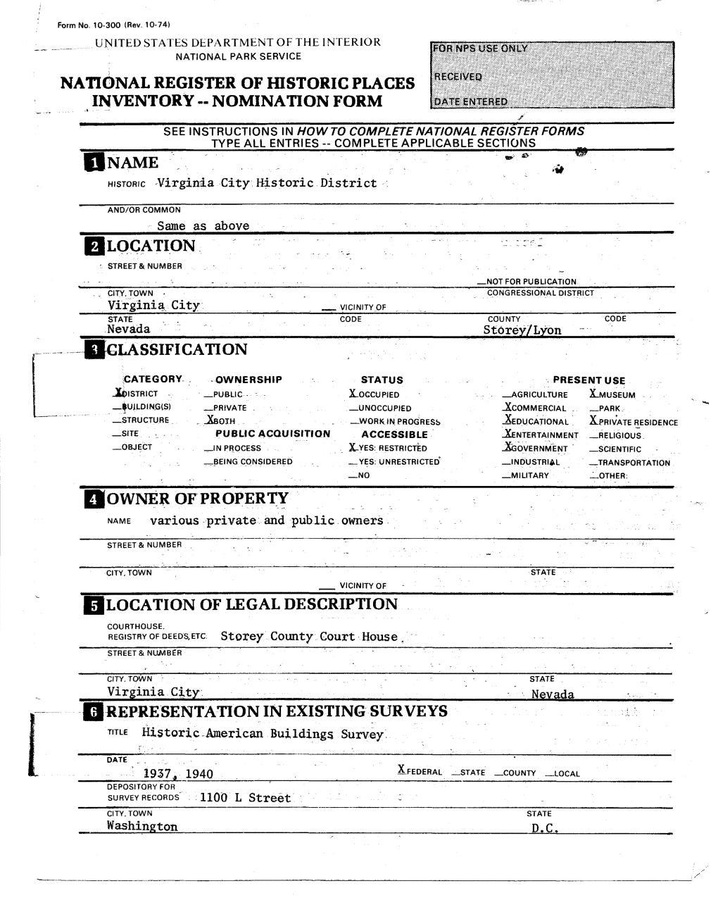 National Register of Historic Places Inventory - Nomination Form