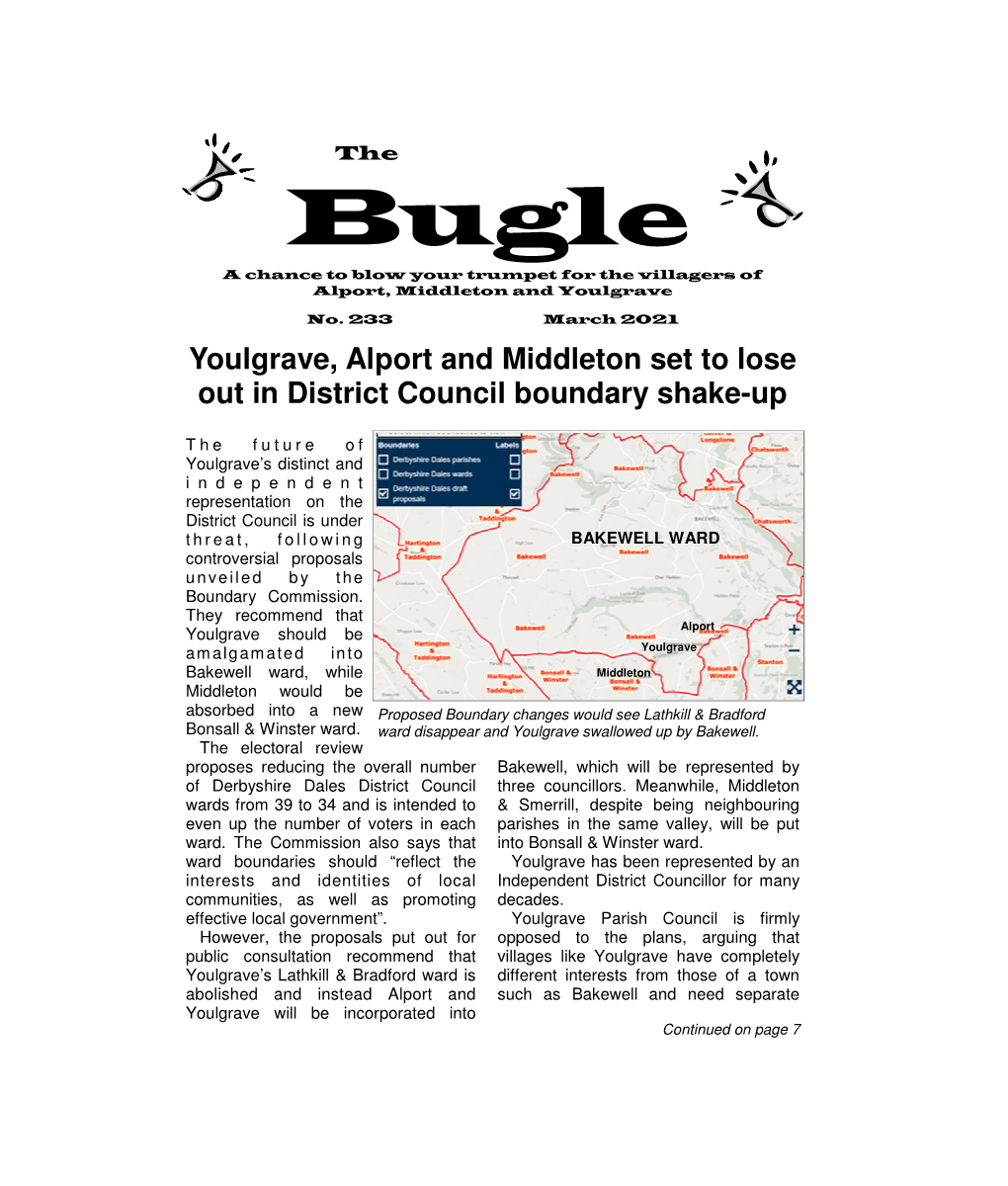 March 2021 Youlgrave, Alport and Middleton Set to Lose out in District Council Boundary Shake-Up