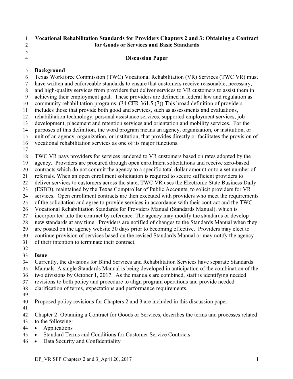 Commission Meeting Materials May 9, 2017 9:00 A.M. - Vocational Rehabilitation Standards