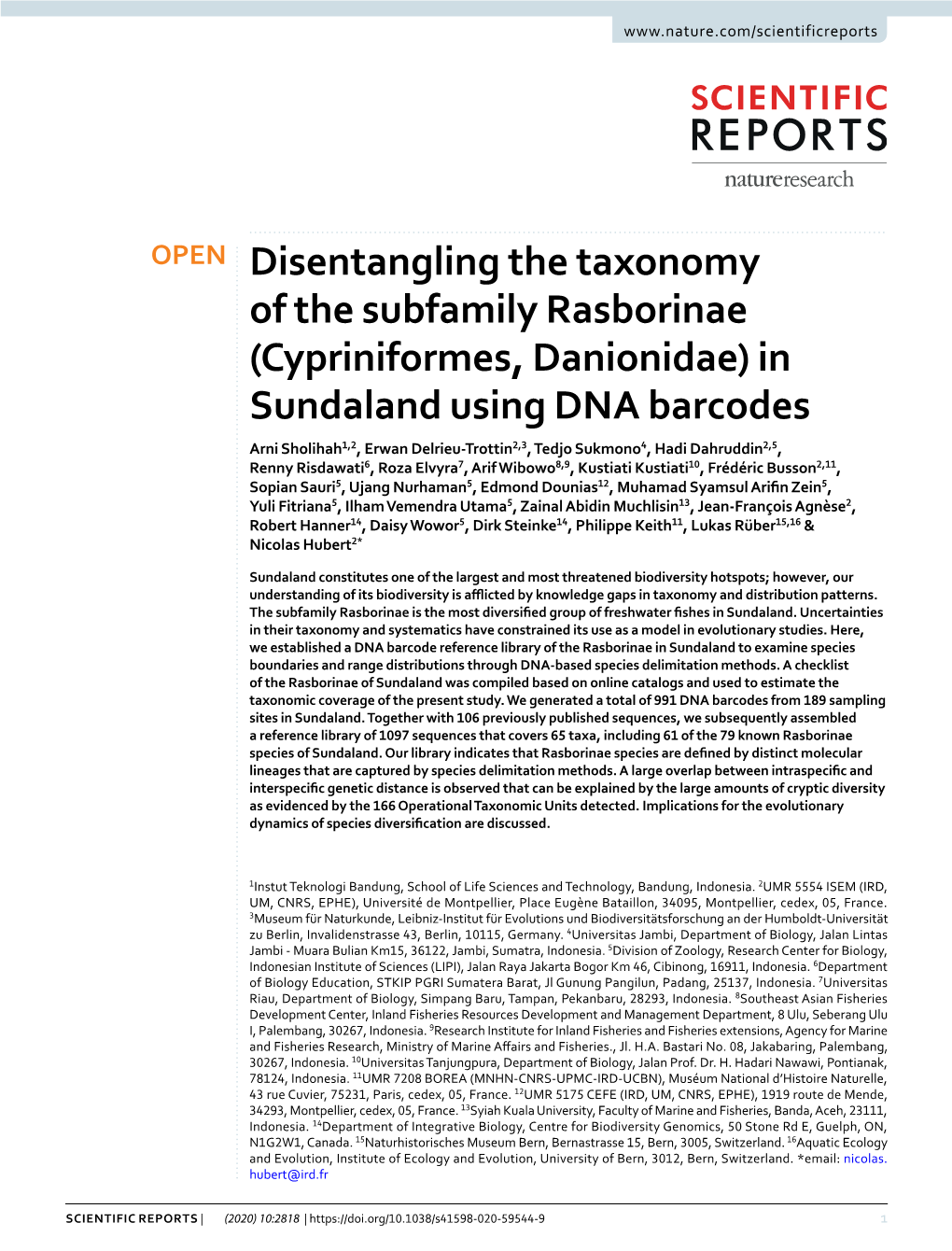 (Cypriniformes, Danionidae) in Sundaland Using DNA Barcodes