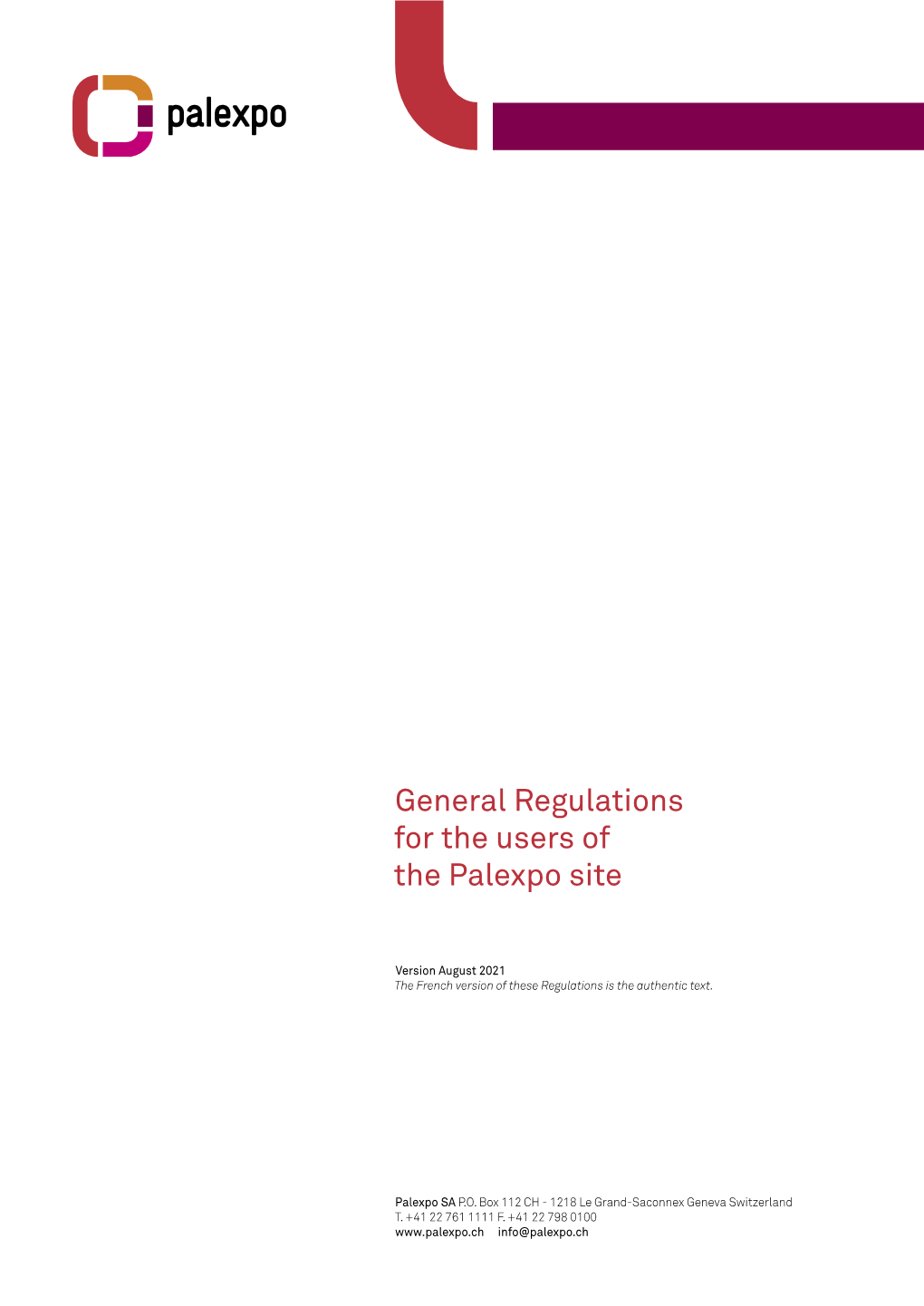 General Regulations for the Users of the Palexpo Site