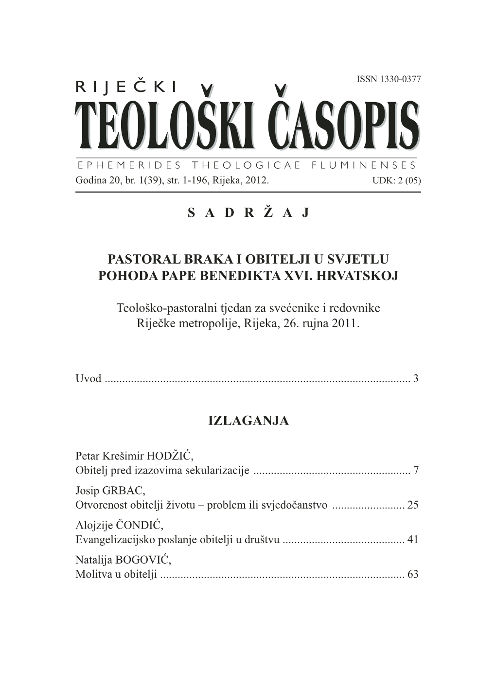 Riječki Teološki Časopis, God