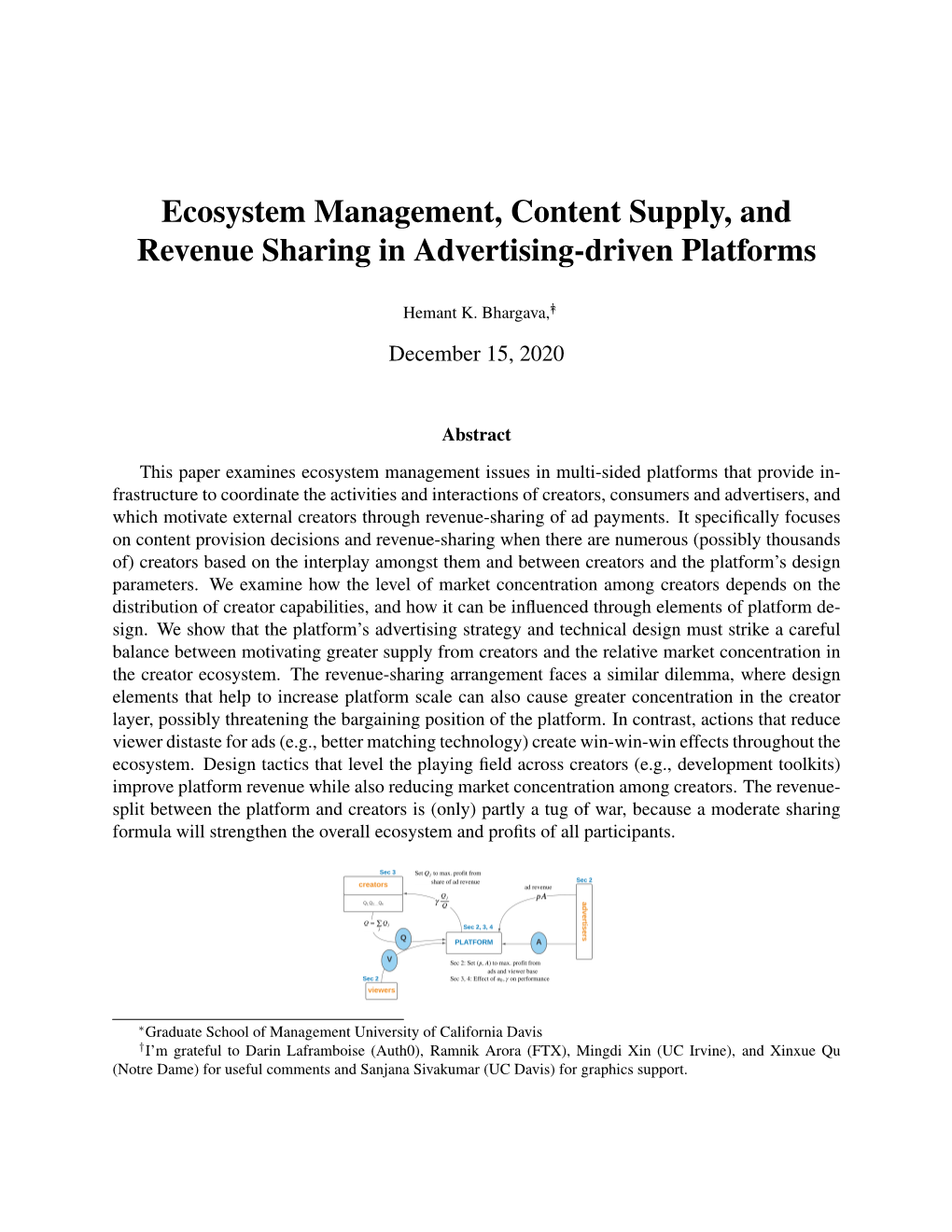 Ecosystem Management, Content Supply, and Revenue Sharing in Advertising-Driven Platforms