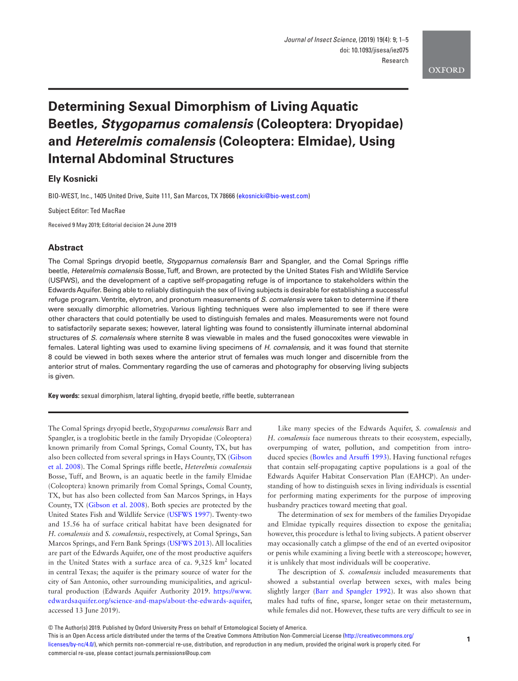 Determining Sexual Dimorphism of Living Aquatic Beetles