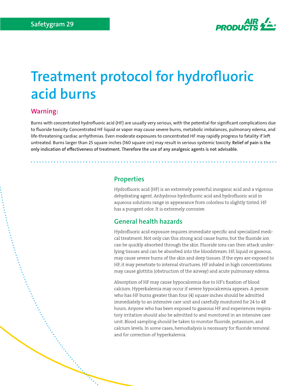 Treatment Protocol for Hydrofluoric Acid Burns Warning