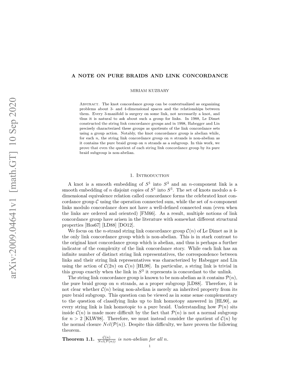 Arxiv:2009.04641V1 [Math.GT] 10 Sep 2020