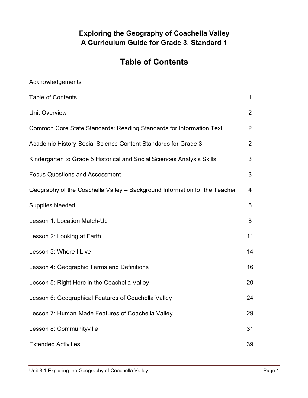 Geography of Coachella Valley Curriculum Guide