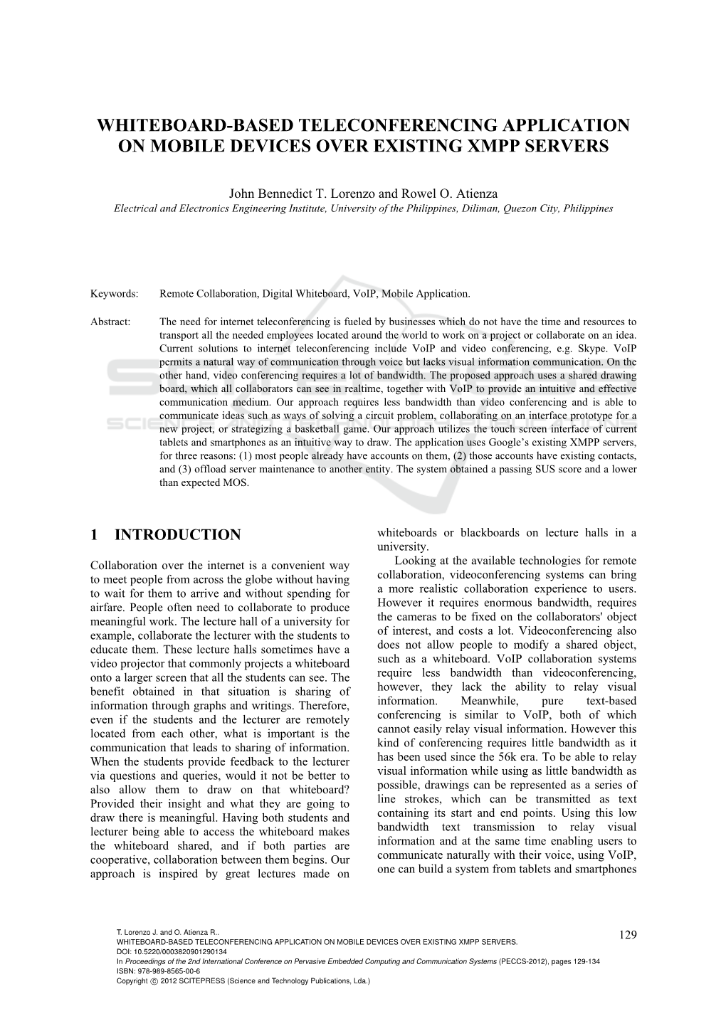 Whiteboard-Based Teleconferencing Application on Mobile Devices Over Existing Xmpp Servers