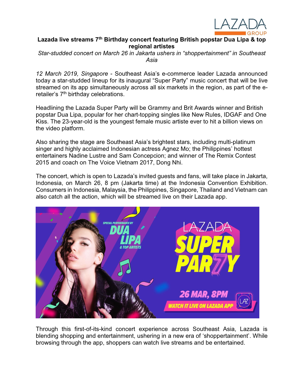 Lazada Live Streams 7Th Birthday Concert Featuring British Popstar