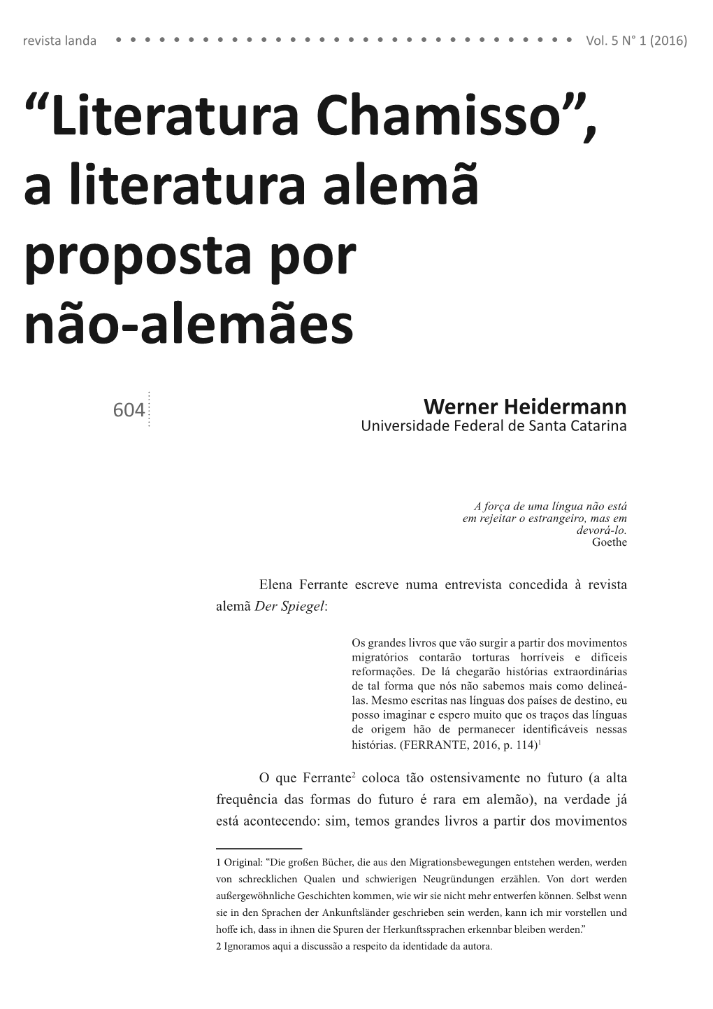 “Literatura Chamisso”, a Literatura Alemã Proposta Por Não-Alemães