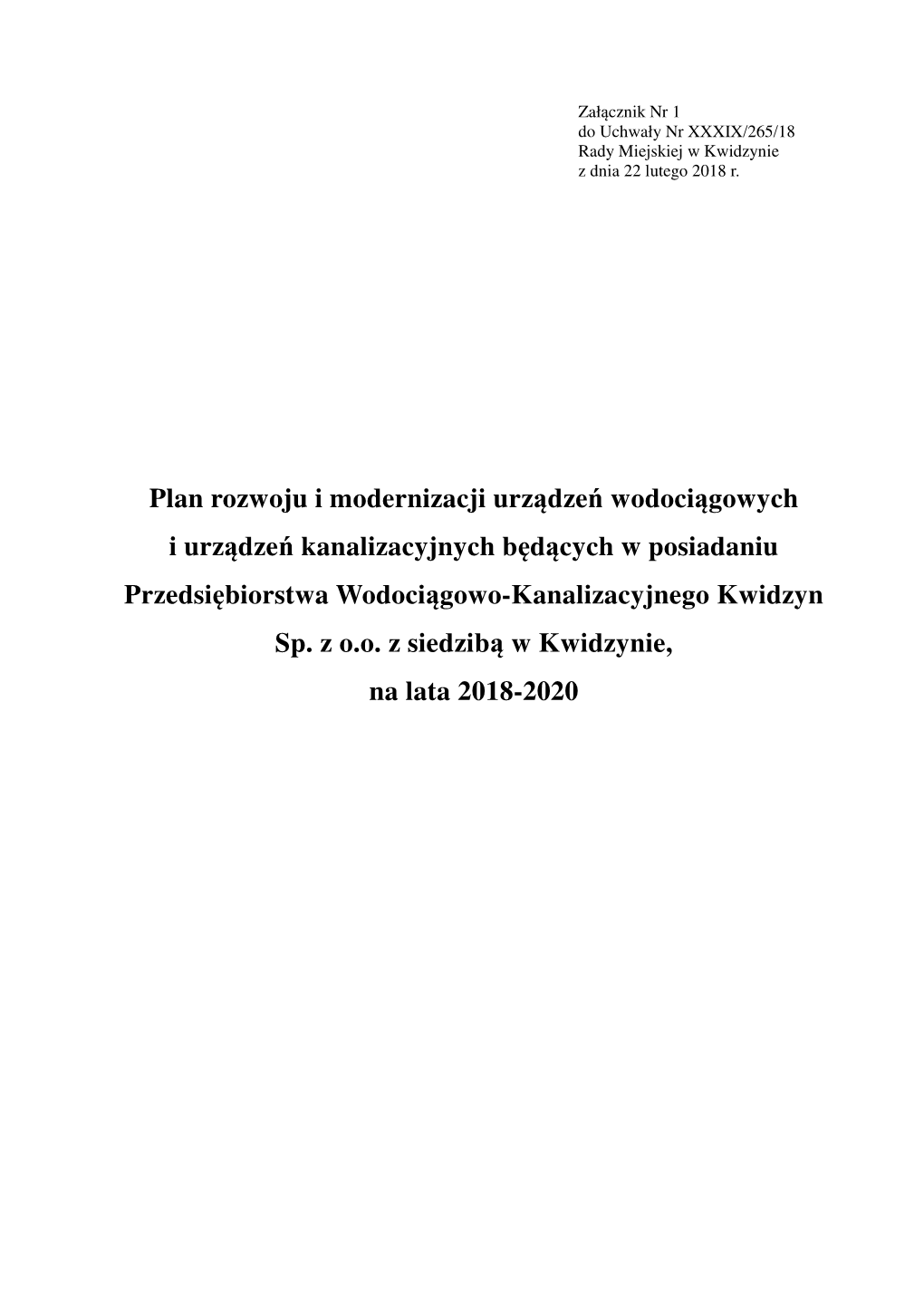 Plan Rozwoju I Modernizacji Urządzeń Wodociągowych I Urządzeń