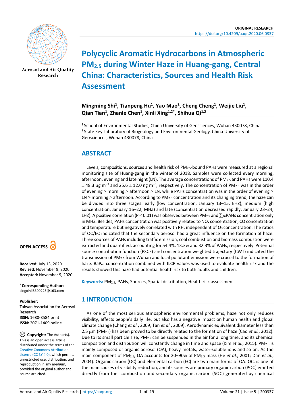 Polycyclic Aromatic Hydrocarbons in Atmospheric