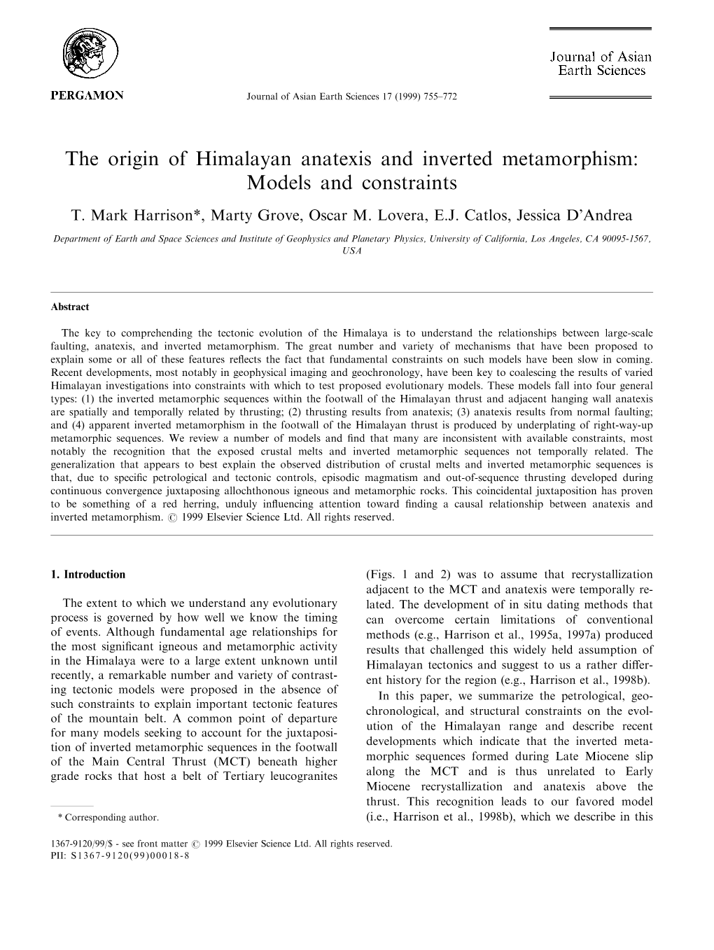 The Origin of Himalayan Anatexis and Inverted Metamorphism: Models and Constraints