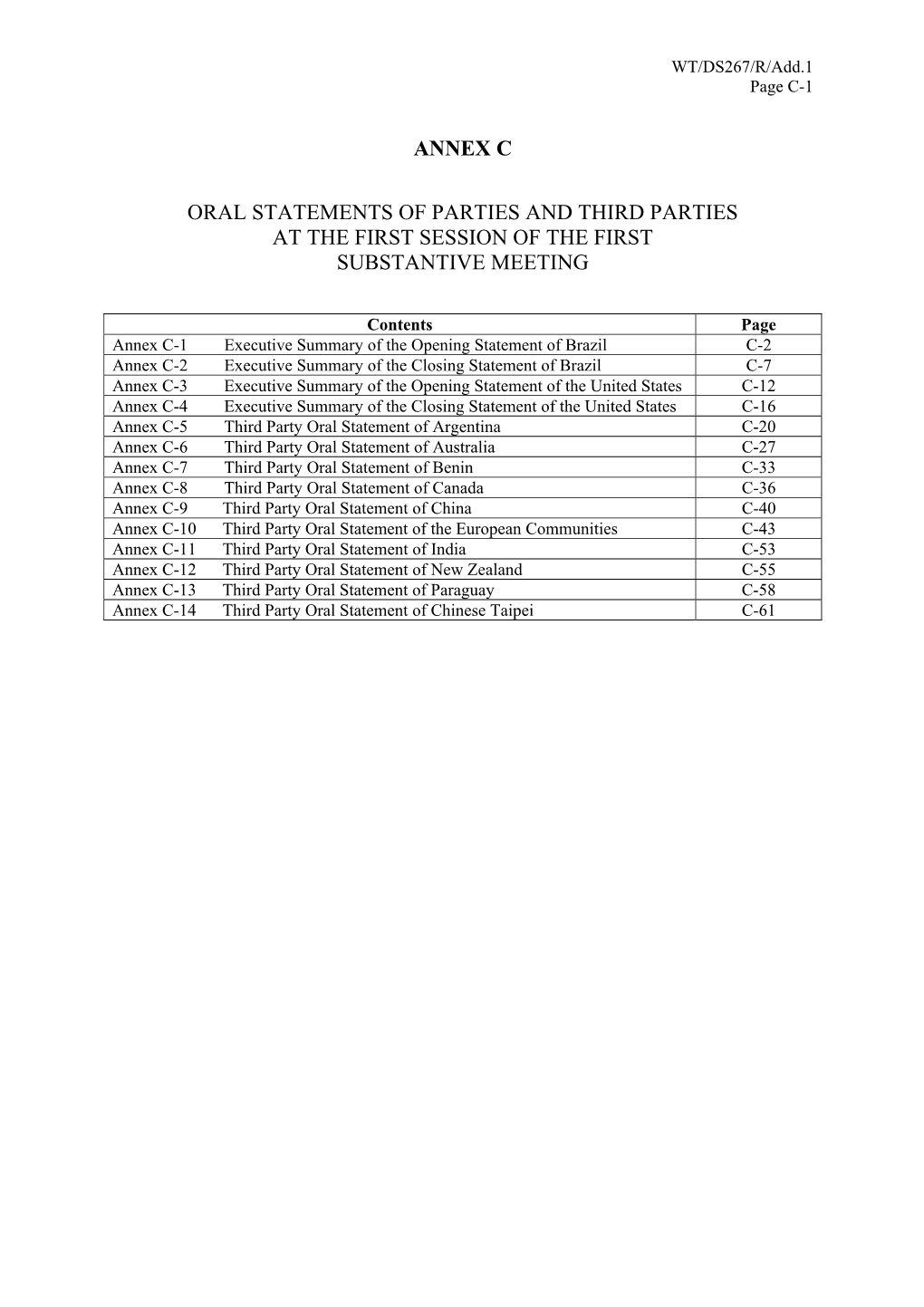 Annex C Oral Statements of Parties and Third Parties At