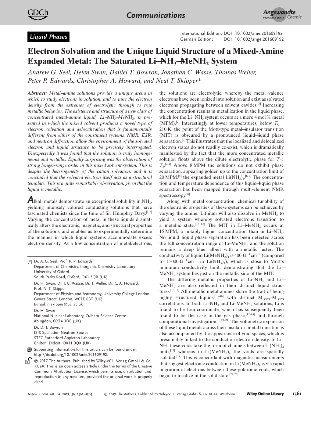 Electron Solvation and the Unique Liquid Structure of a Mixed‐Amine