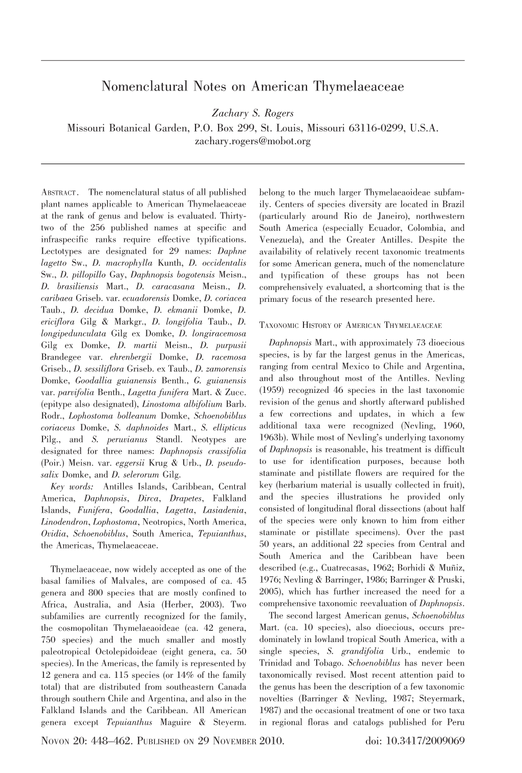 Nomenclatural Notes on American Thymelaeaceae