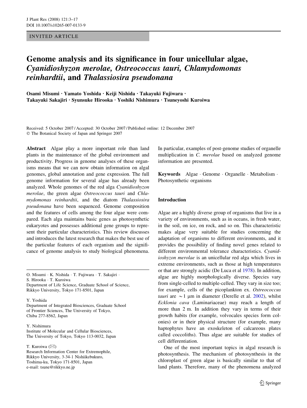 Genome Analysis and Its Significance in Four Unicellular Algae