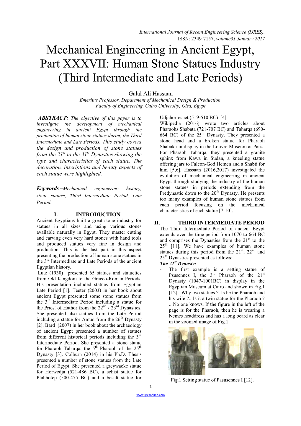 Mechanical Engineering in Ancient Egypt, Part XXXVII: Human Stone Statues Industry (Third Intermediate and Late Periods)