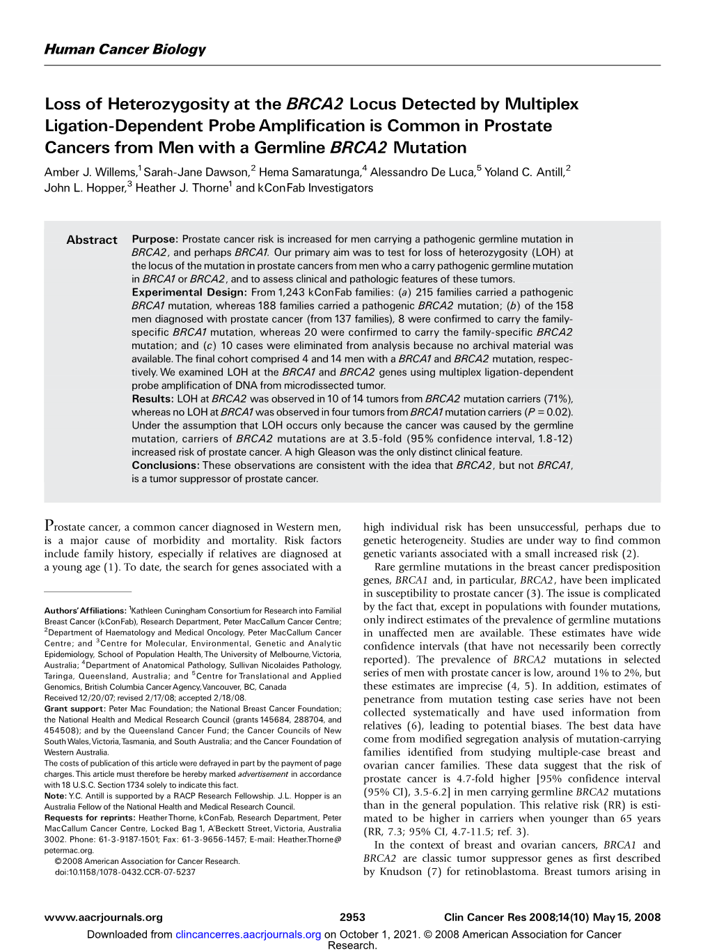 Loss of Heterozygosity at the BRCA2 Locus Detected by Multiplex