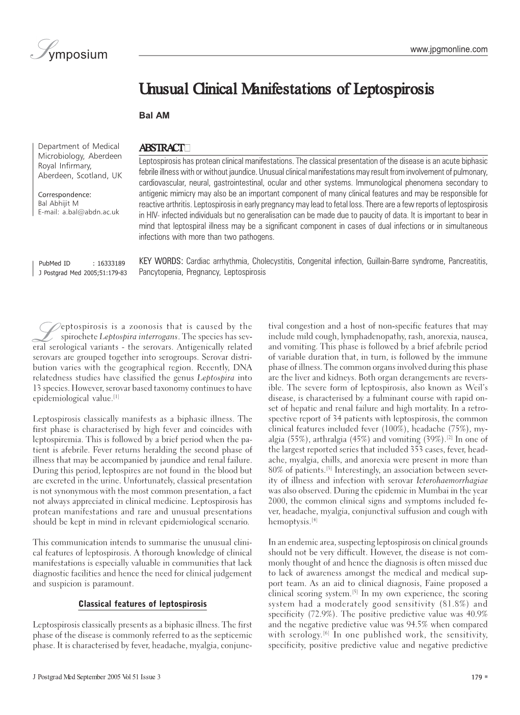 Unusual Clinical Manifestations of Leptospirosis