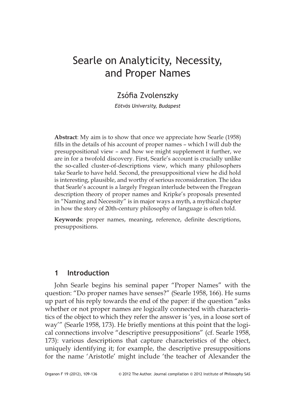 Searle on Analyticity, Necessity, and Proper Names