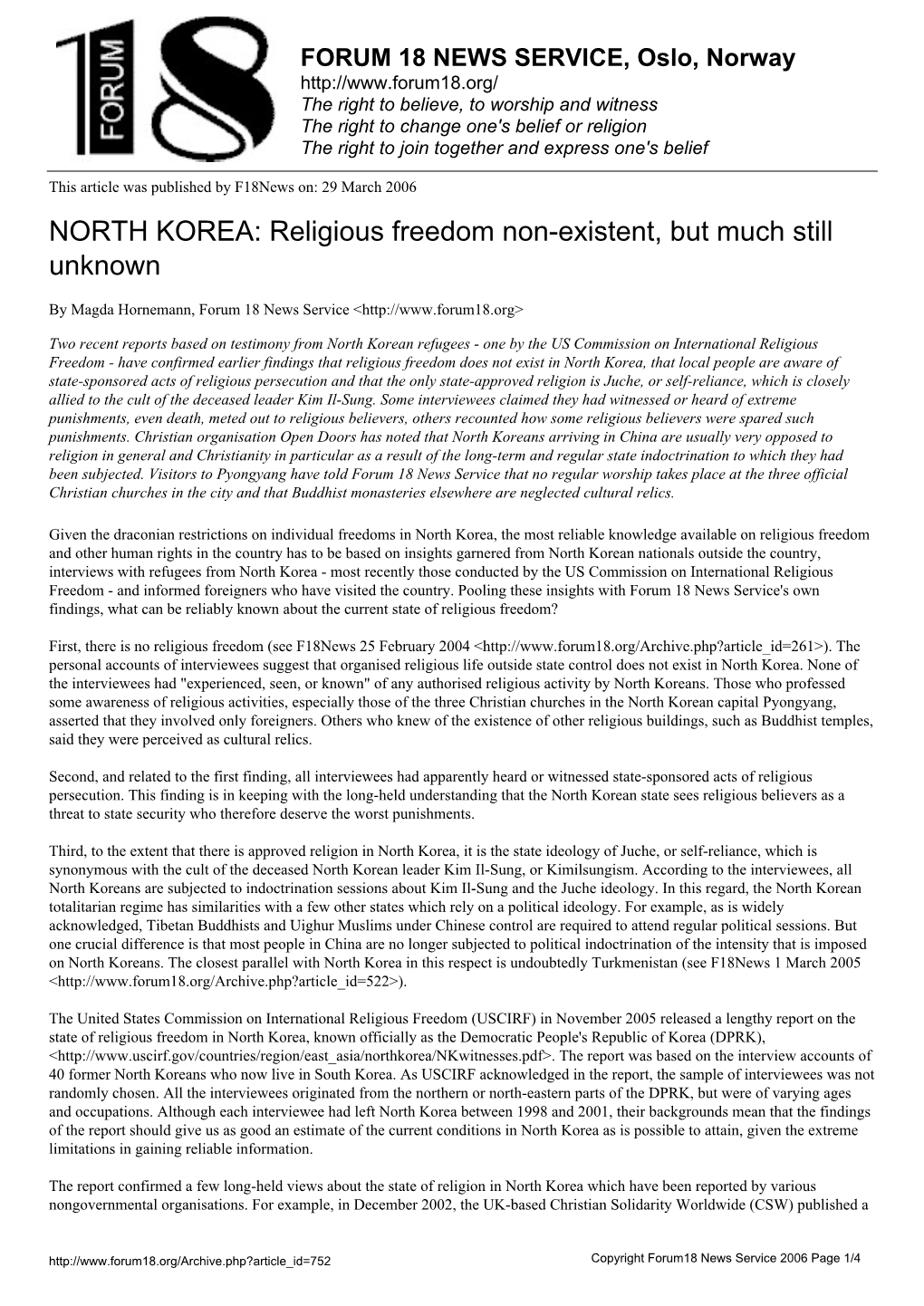 NORTH KOREA: Religious Freedom Non-Existent, but Much Still Unknown