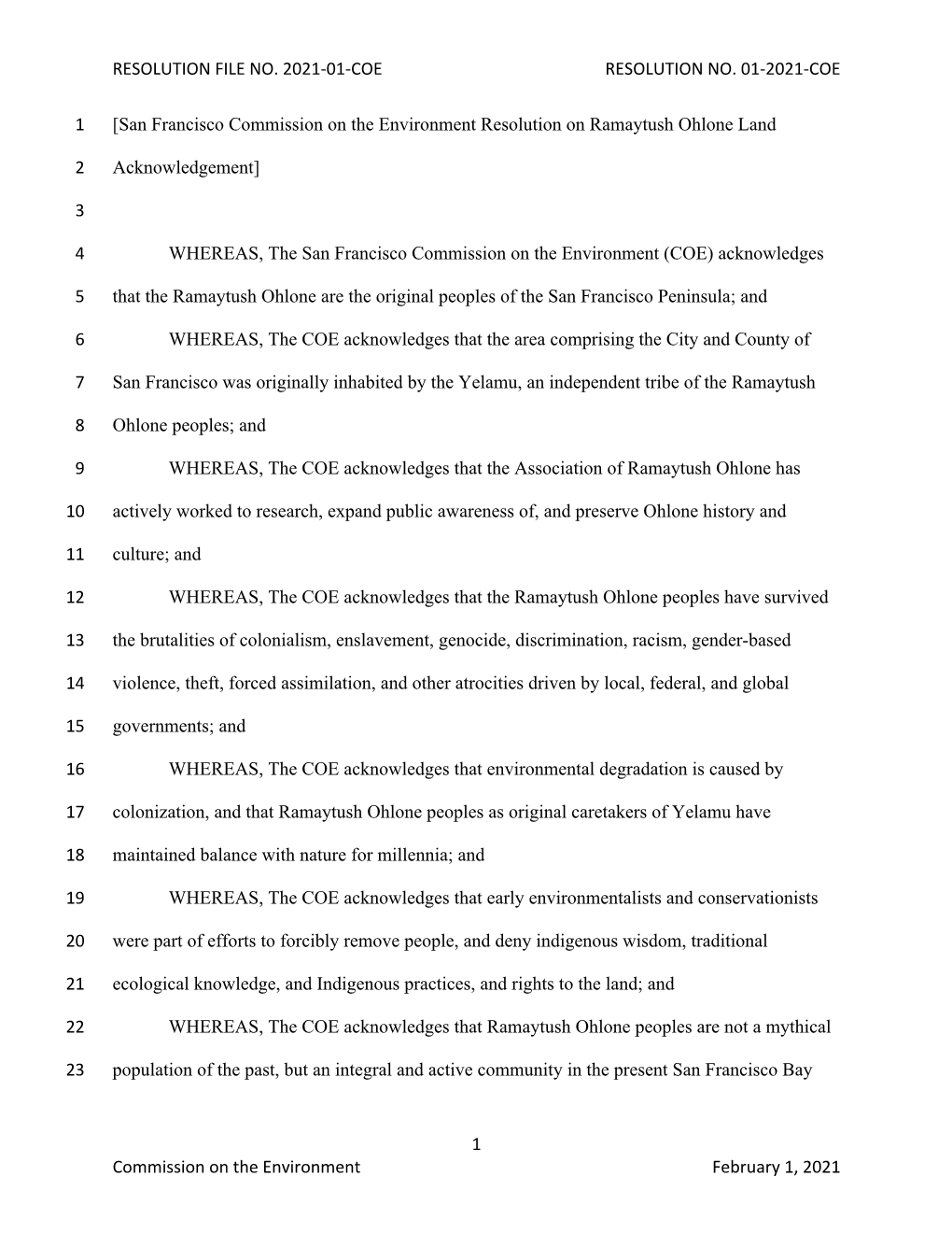 2021-01-COE Land Acknowledgement Resolution Draft