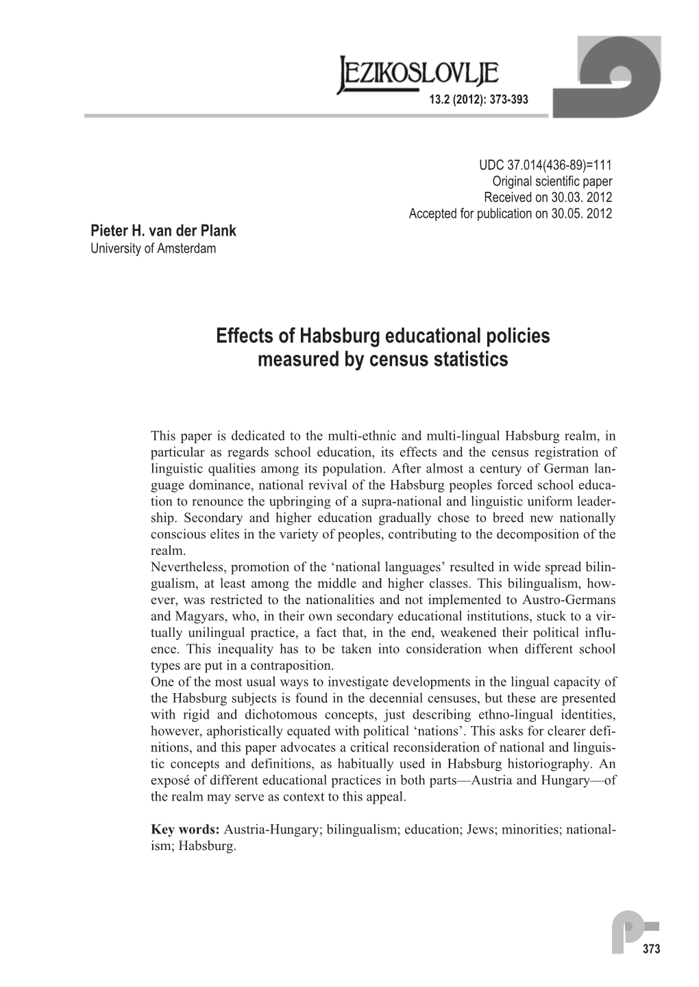 Effects of Habsburg Educational Policies Measured by Census Statistics