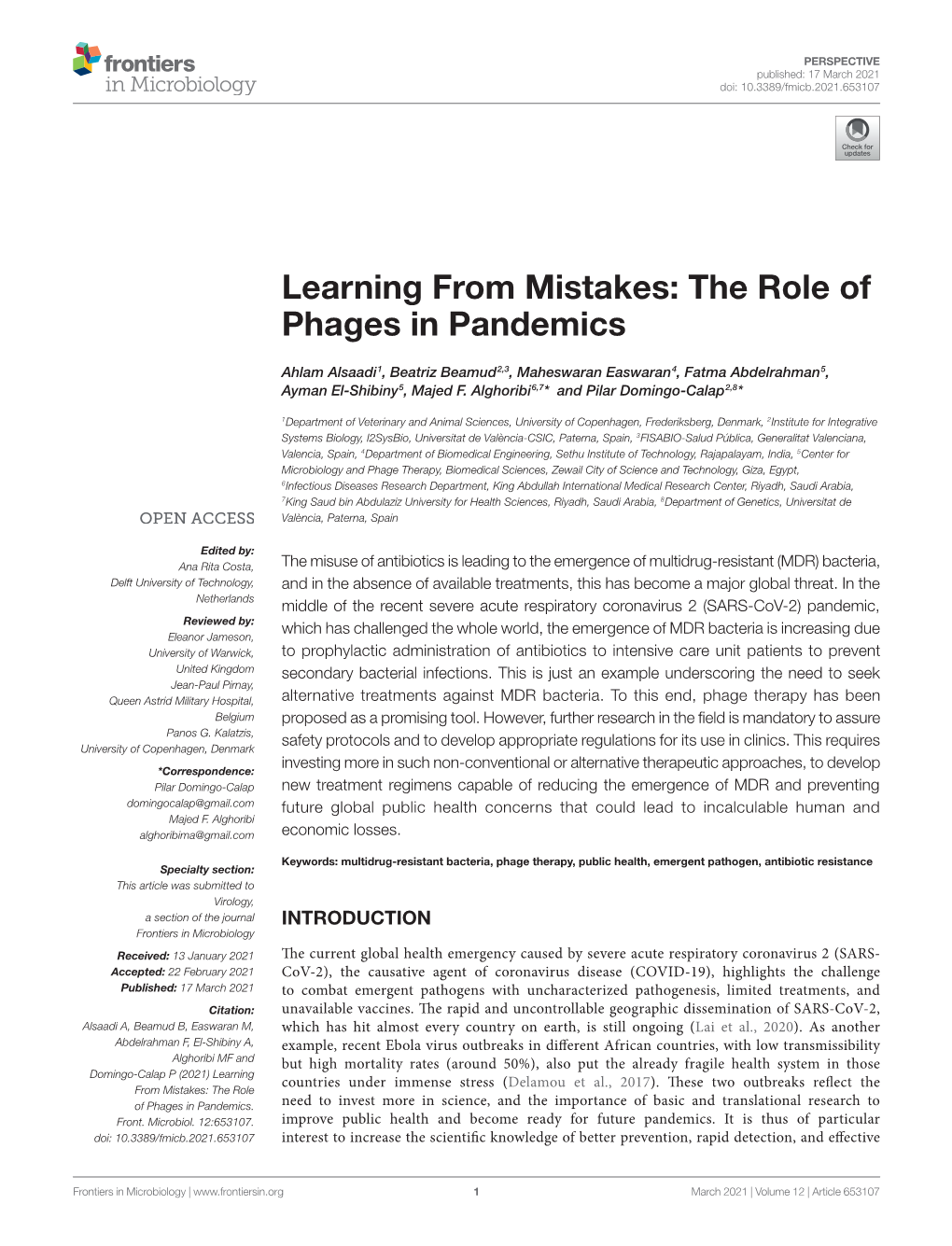 Learning from Mistakes: the Role of Phages in Pandemics