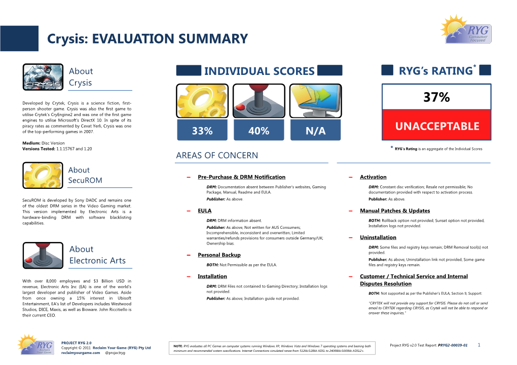 Crysis: EVALUATION SUMMARY